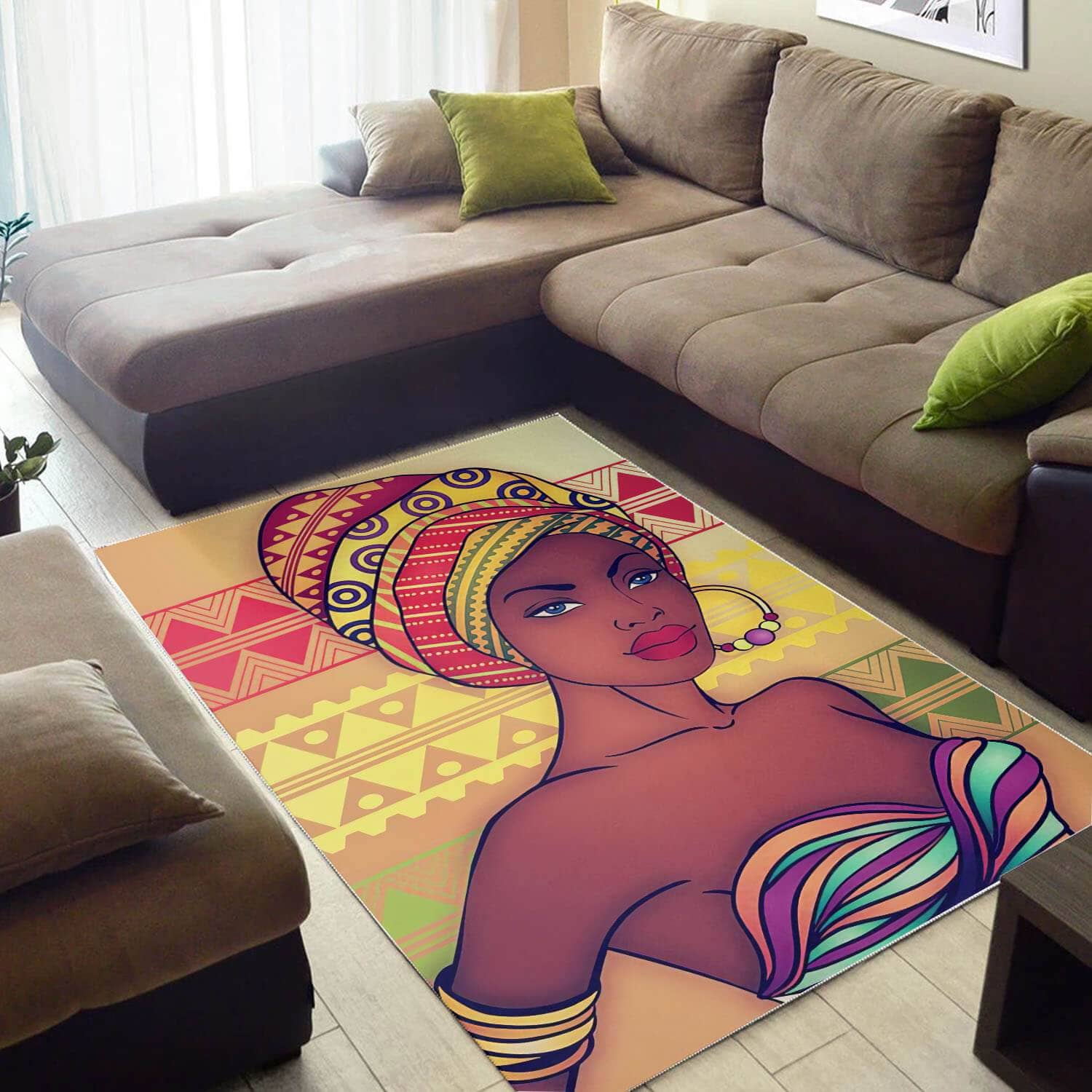 Afrocentric Beautiful Afro Woman African American Art Themed Living Room Rug