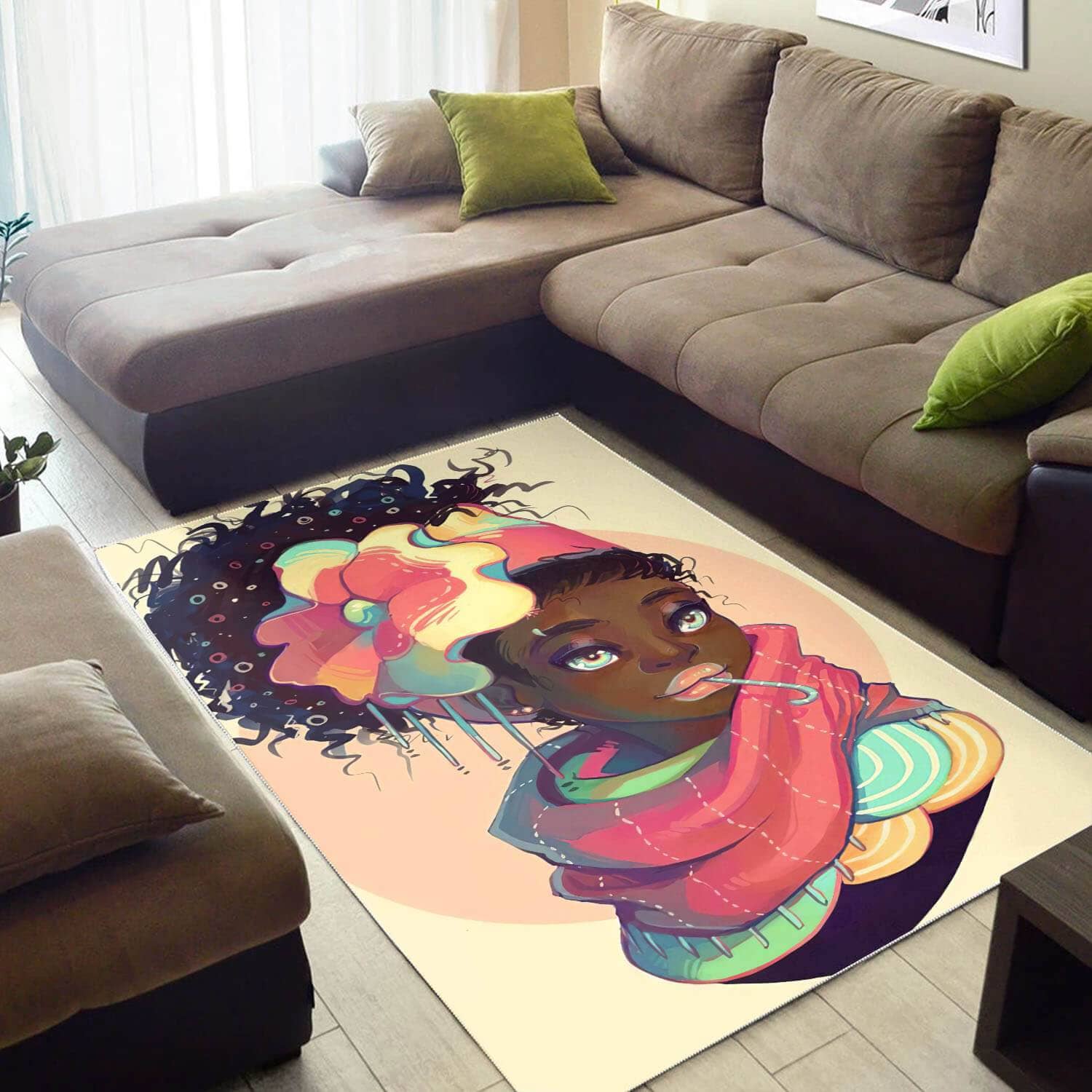 Afrocentric Beautiful Afro Woman African Inspired Home Rug