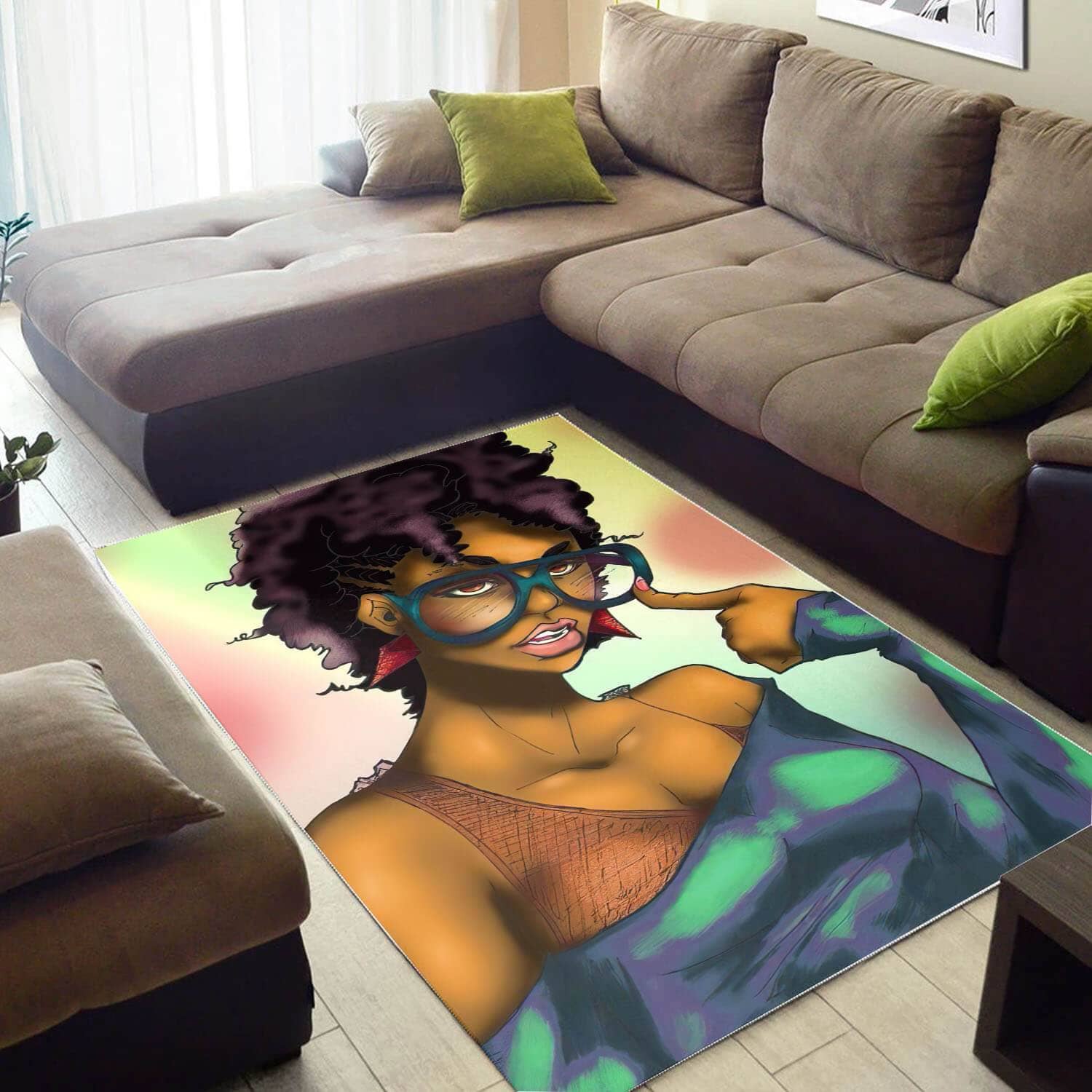 Afrocentric Beautiful Black Afro Girl African American Art Themed Home Rug