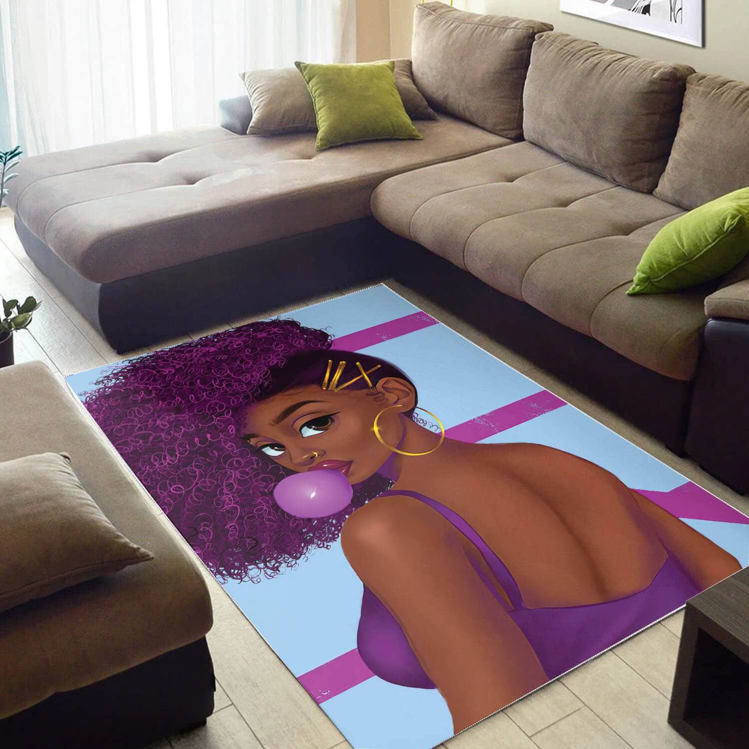 Afrocentric Beautiful Black Afro Girl African Inspired Themed Decorating Ideas Rug