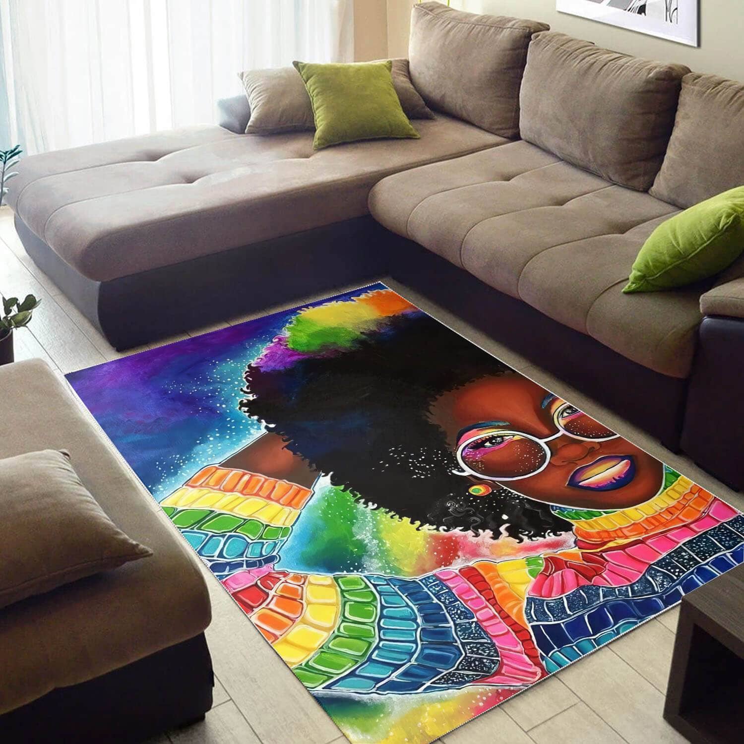 Afrocentric Beautiful Black Afro Lady African American Art Themed House Rug