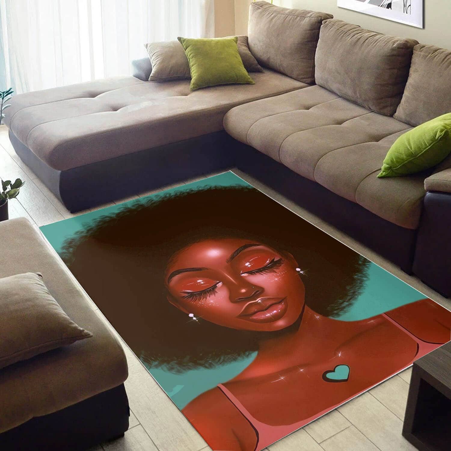 Afrocentric Beautiful Black Girl Afro African American Art Home Rug