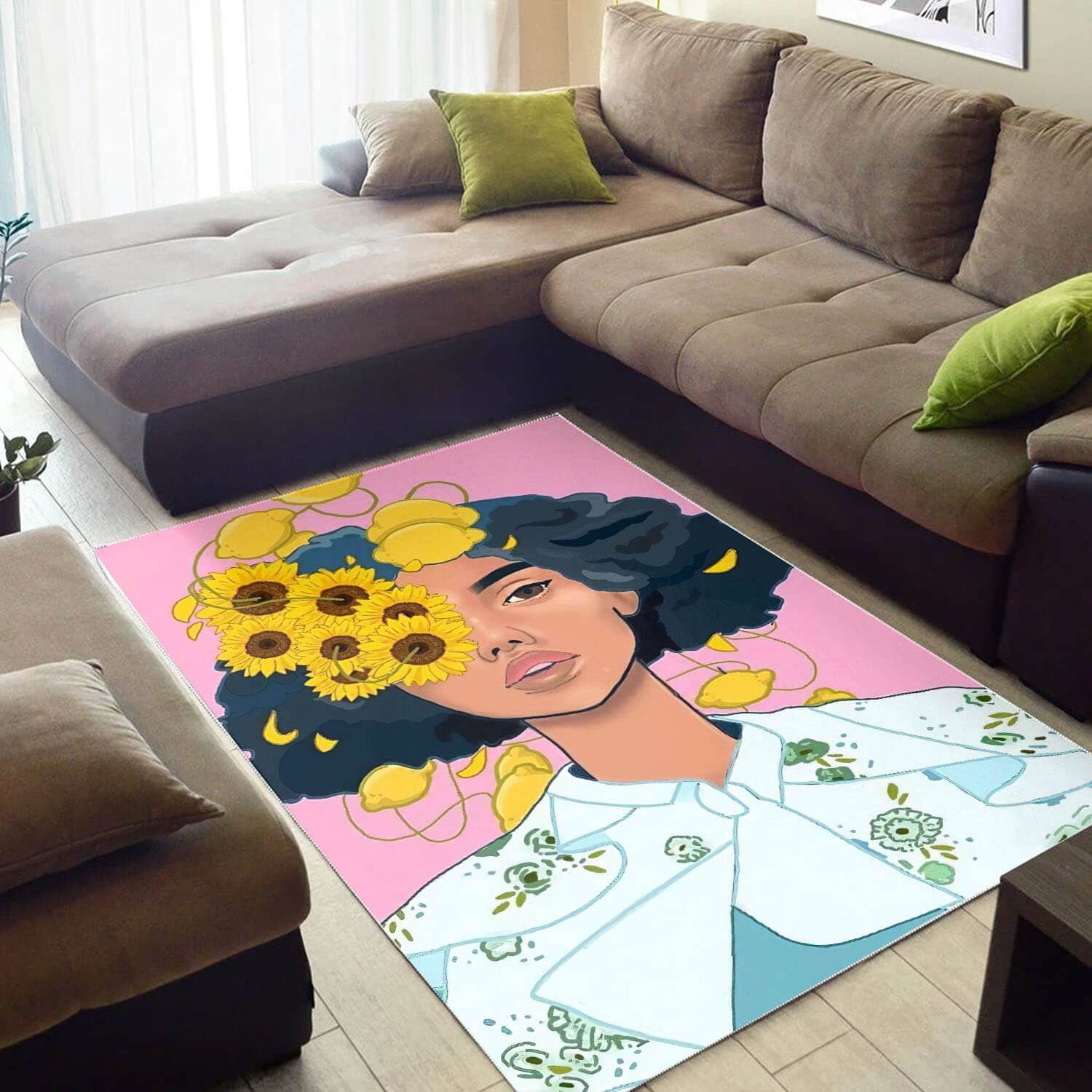Afrocentric Beautiful Black Girl Afro African Print Carpet Themed House Rug