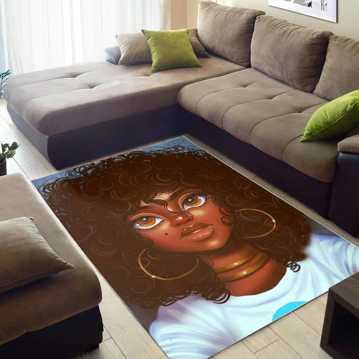 Afrocentric Beautiful Black Woman With Afro African Design Floor Themed Living Room Rug