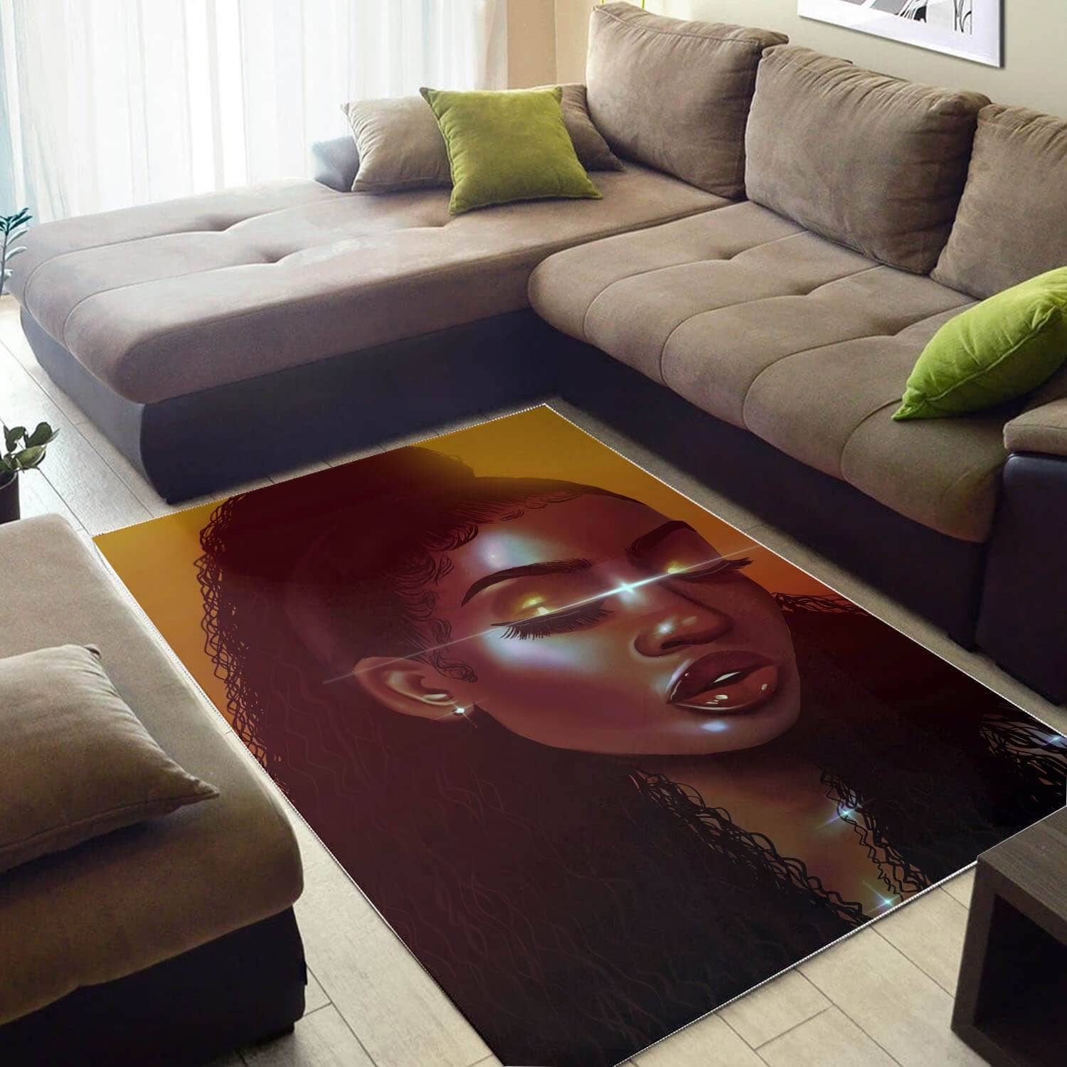 Afrocentric Beautiful Girl With Afro African American Print Modern Themed Living Room Rug