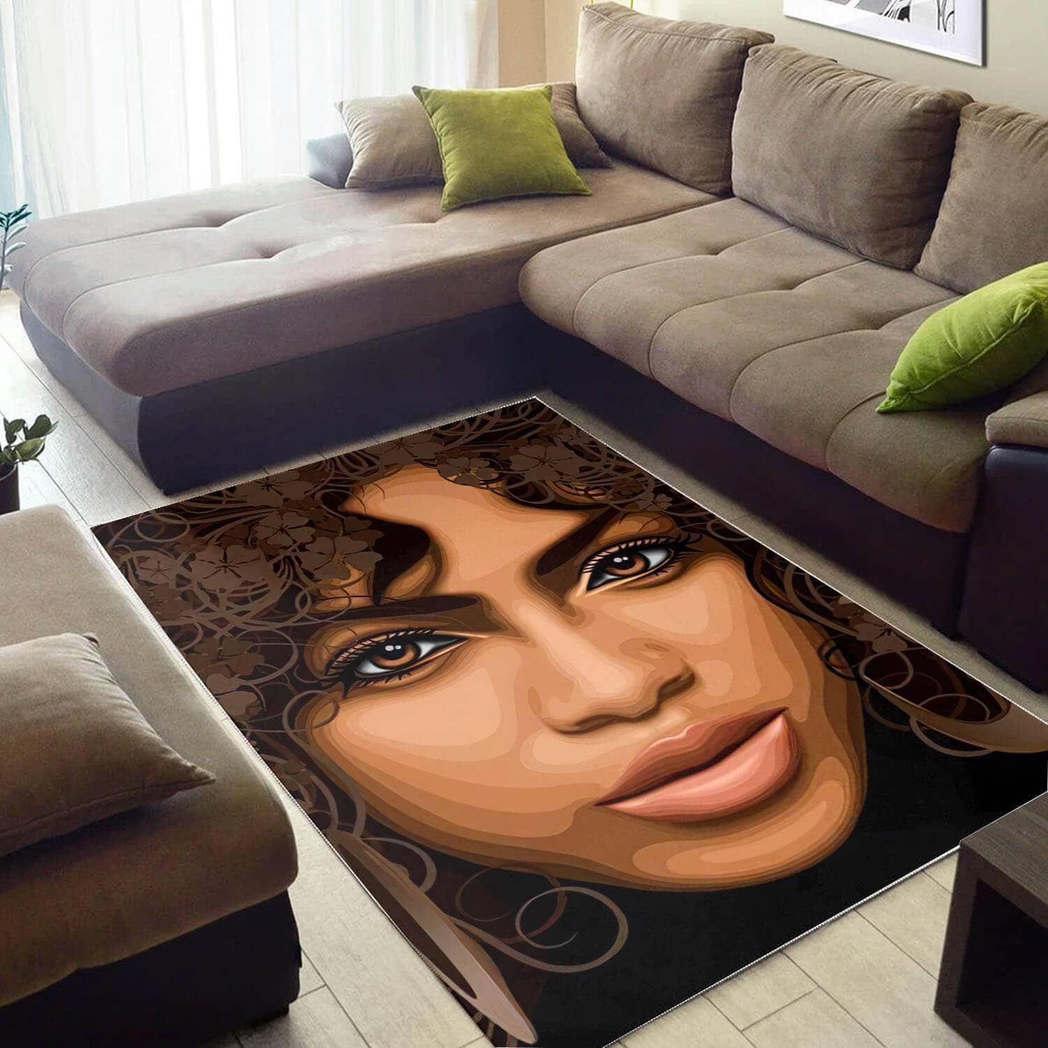 Afrocentric Beautiful Lady African American Print Themed House Rug