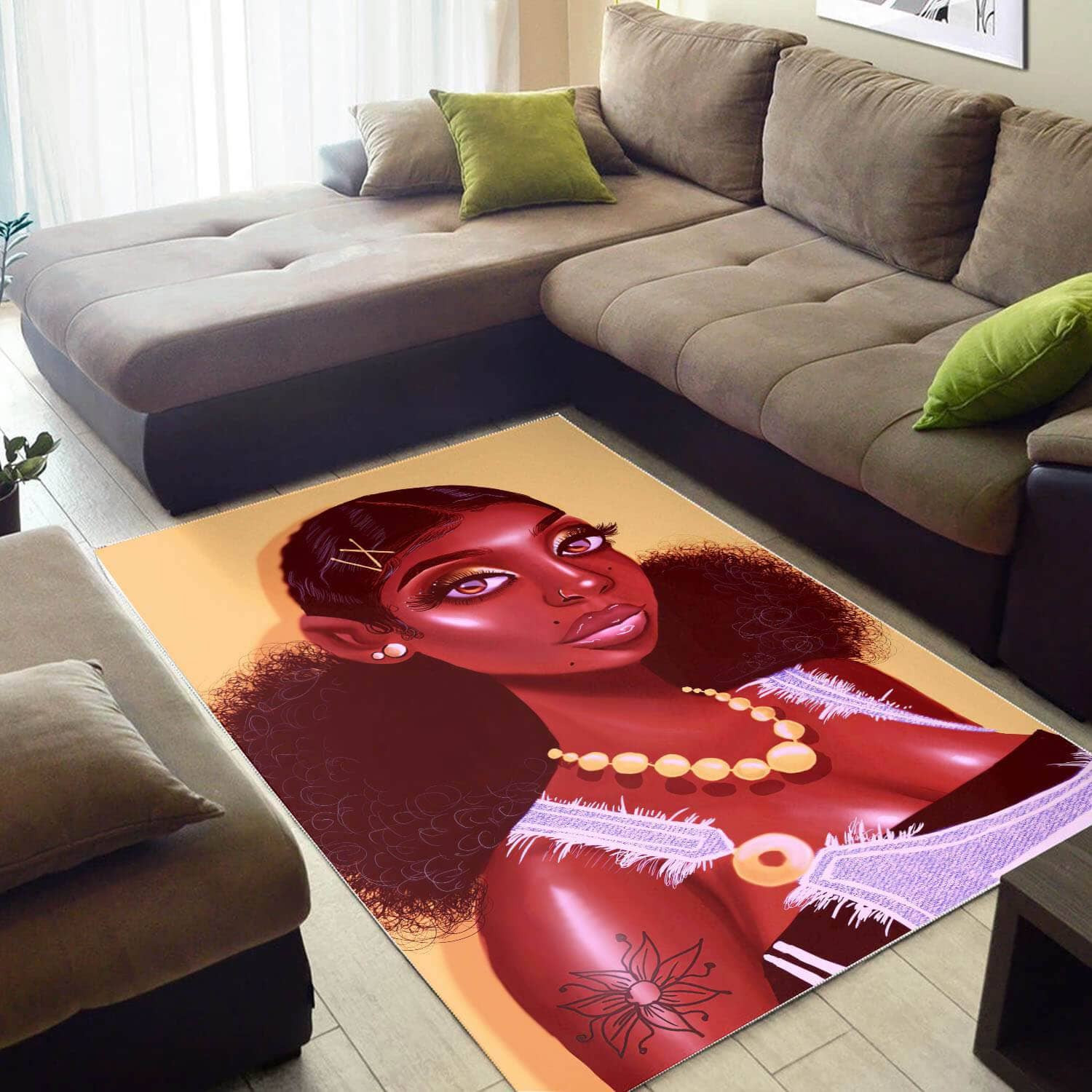 Afrocentric Beautiful Lady African Style Themed Rug