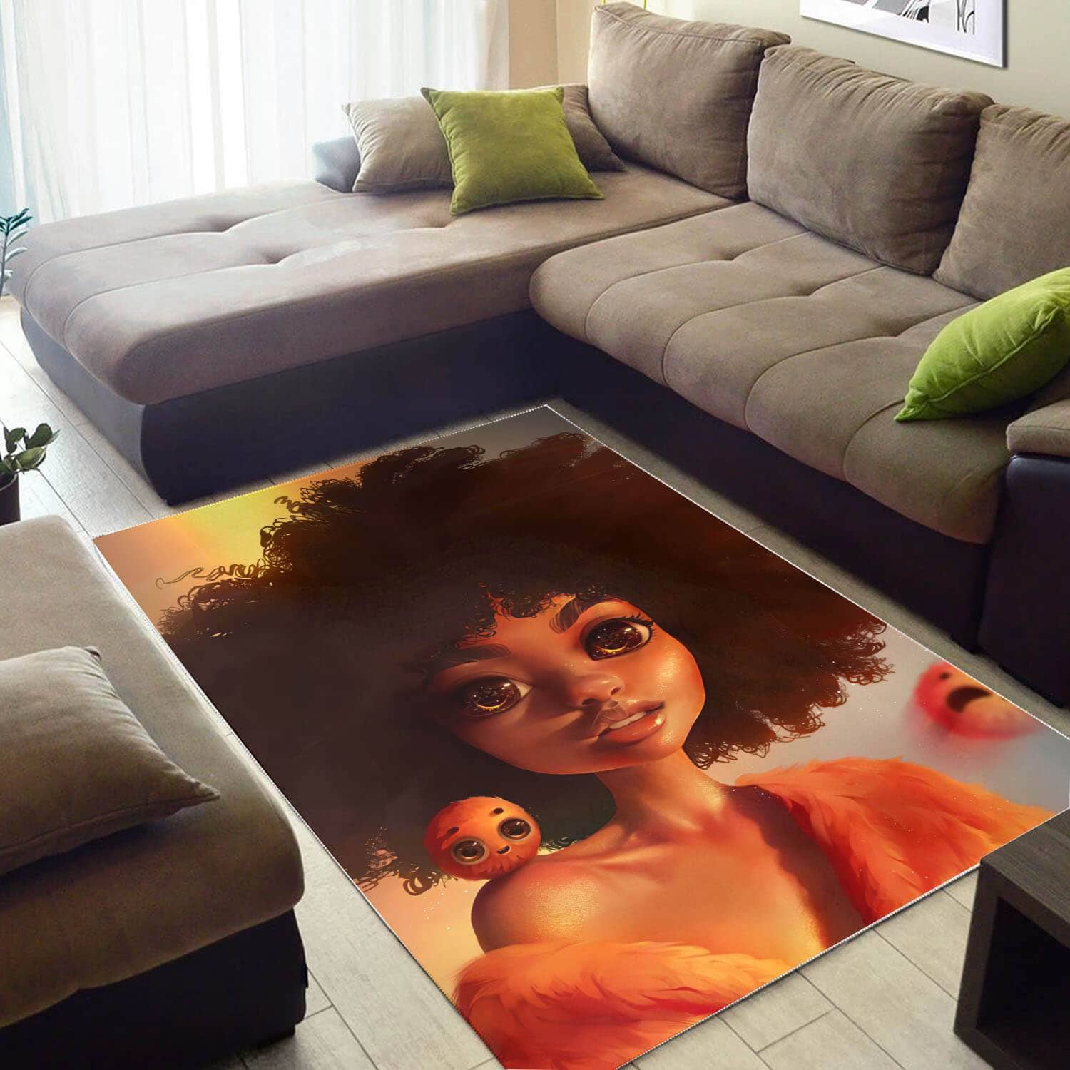 Afrocentric Beautiful Melanin Afro Girl African Design Floor Home Rug