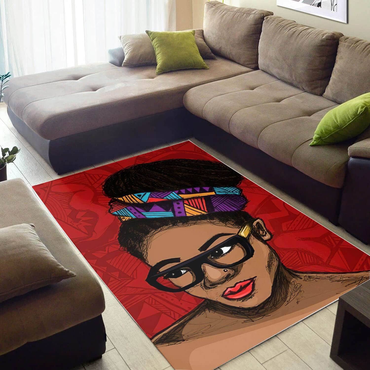 Afrocentric Beautiful Melanin Afro Girl African Design Floor Themed Living Room Rug