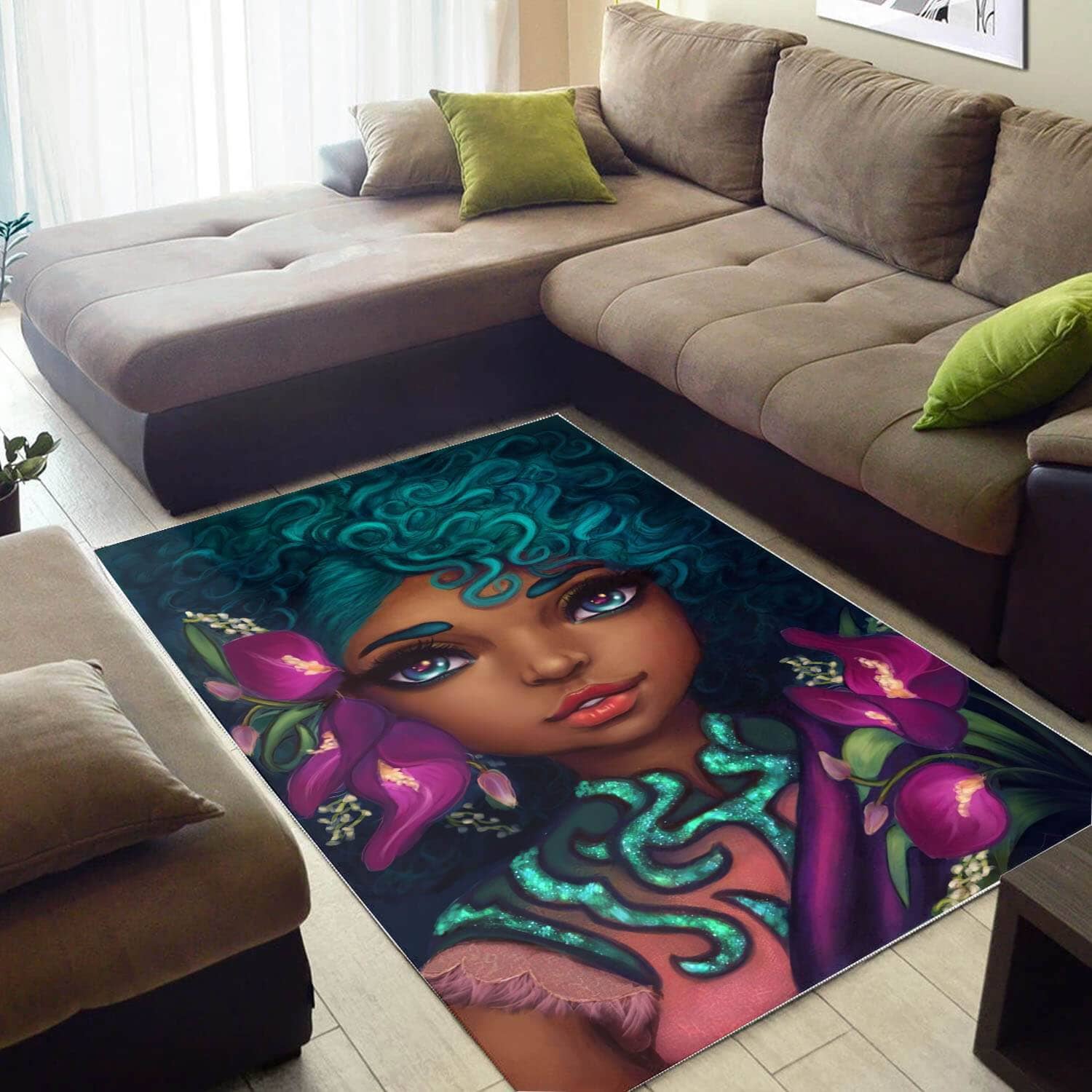 Afrocentric Beautiful Melanin Afro Girl African Inspired Home Rug