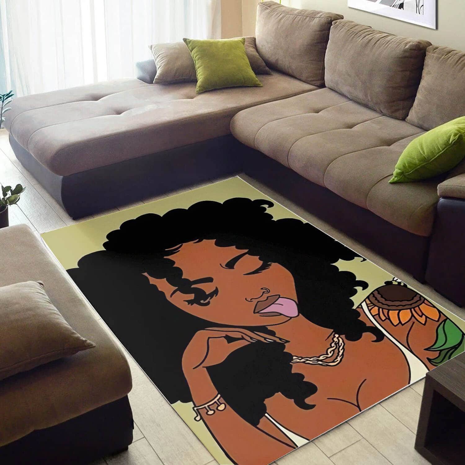 Afrocentric Pretty Afro Girl African Print Floor Modern Rug