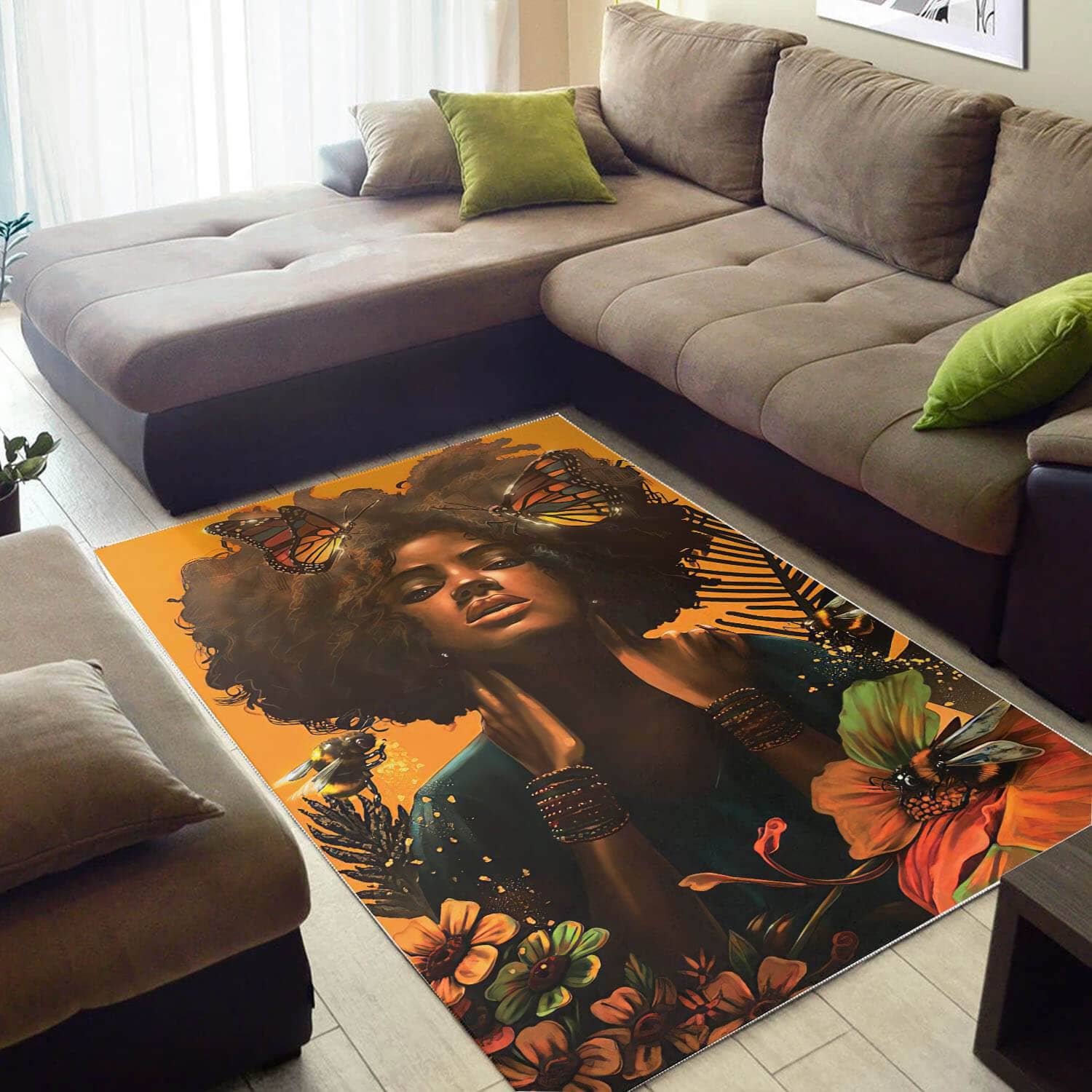 Afrocentric Pretty Afro Woman African Design Floor Decorating Ideas Rug