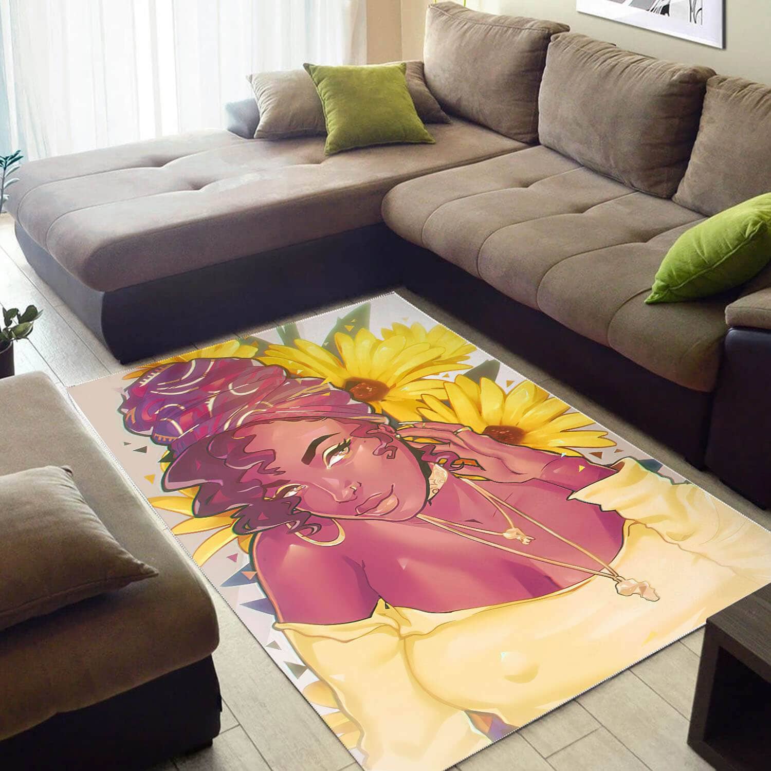 Afrocentric Pretty Afro Woman African Print Carpet Themed Home Rug