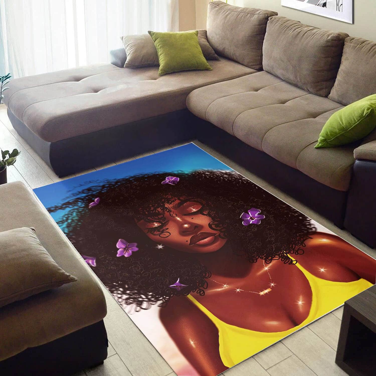 Afrocentric Pretty Black Afro Girl African Design Floor Home Rug