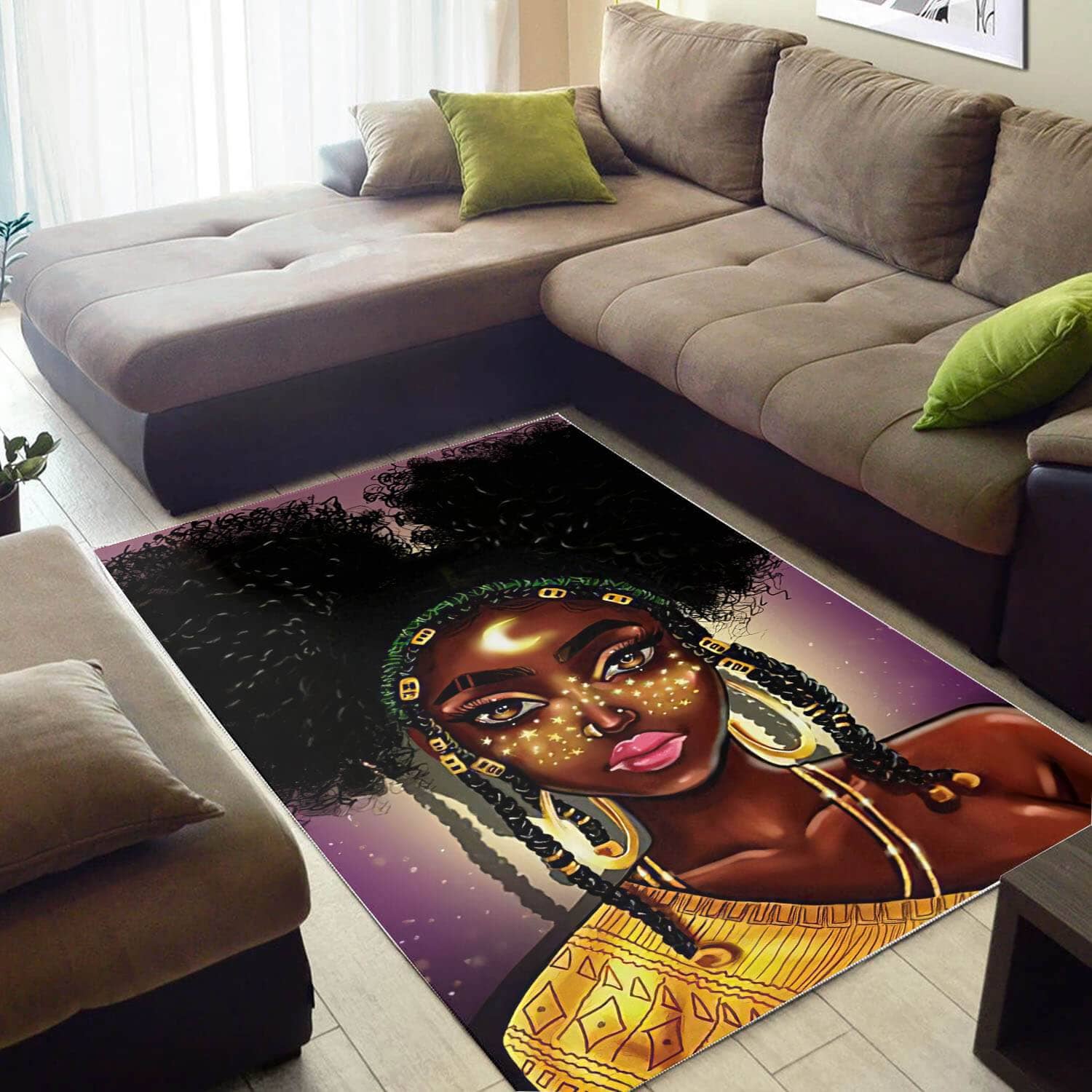 Afrocentric Pretty Black Afro Lady Carpet African Design Themed Home Rug