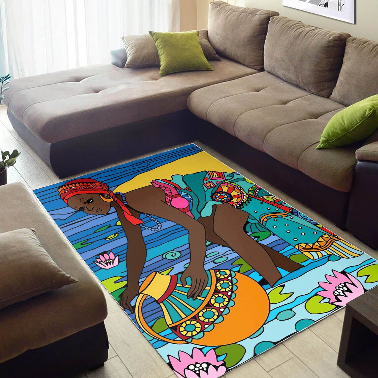 Afrocentric Pretty Black Girl Afro African Design Floor Living Room Ideas Rug