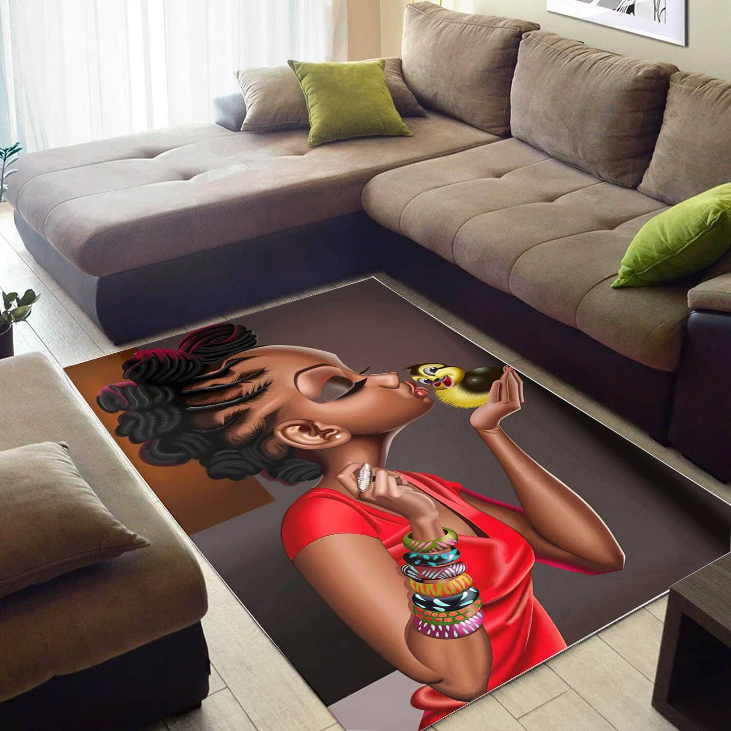 Afrocentric Pretty Black Girl Magic Carpet African Design Themed Living Room Rug