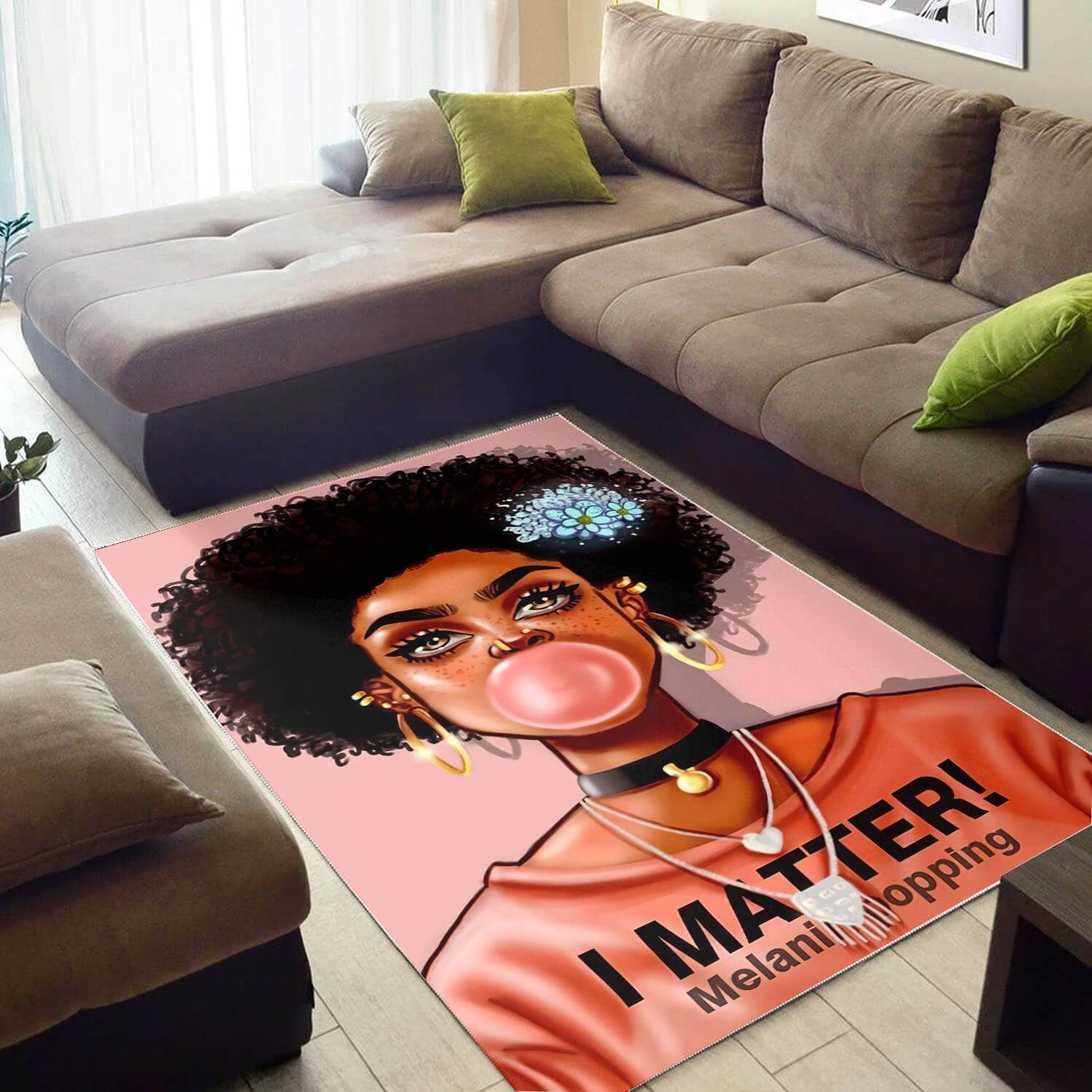 Afrocentric Pretty Black Woman With Afro African Style Rug