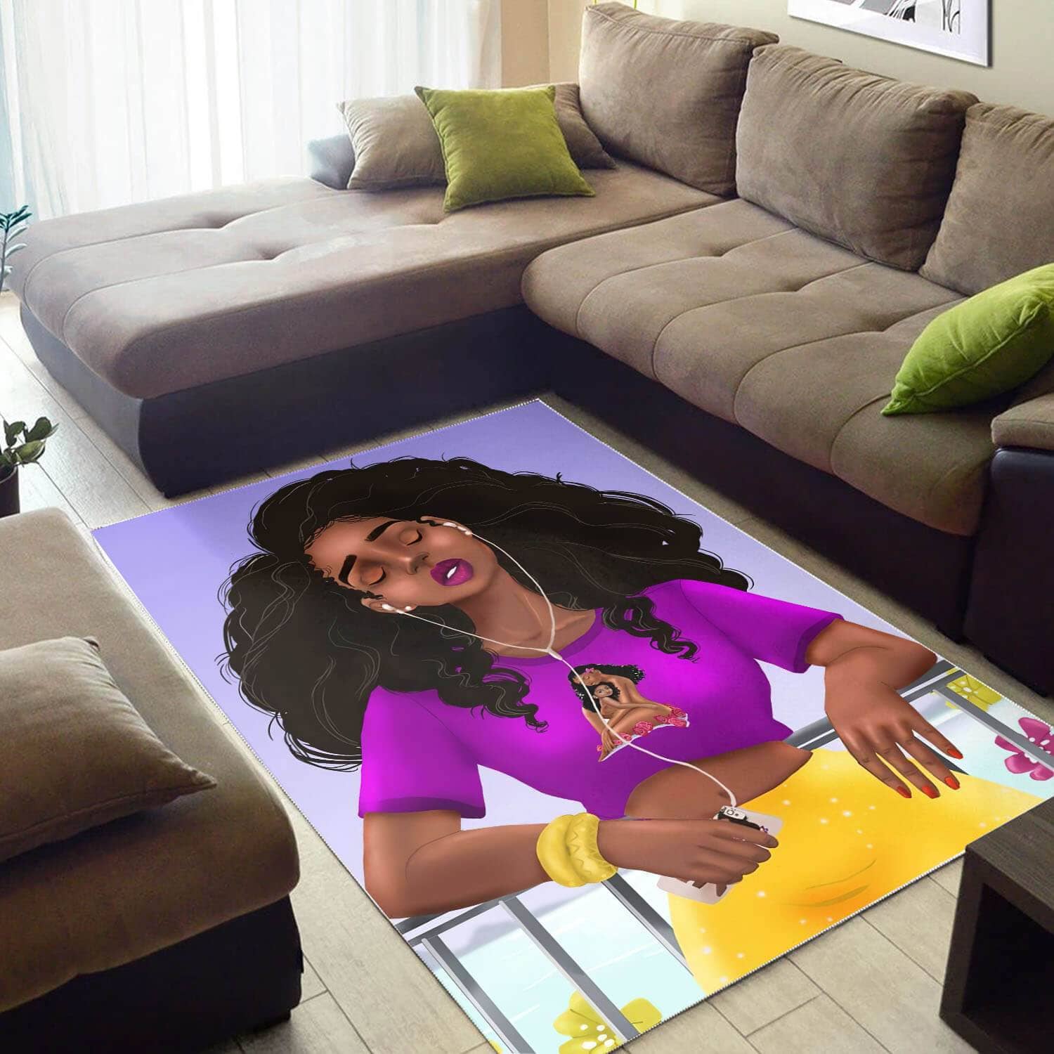 Afrocentric Pretty Lady With Afro African Carpet Themed Rug
