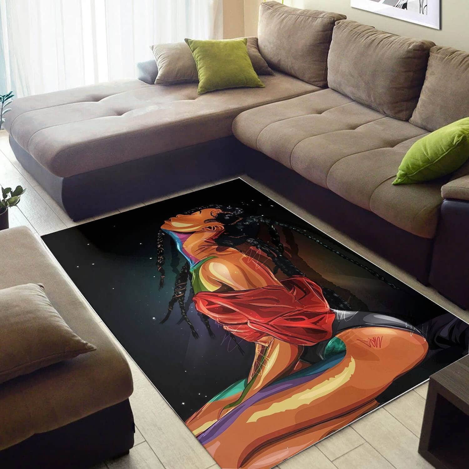 Afrocentric Pretty Lady With Afro African Design Floor Home Rug