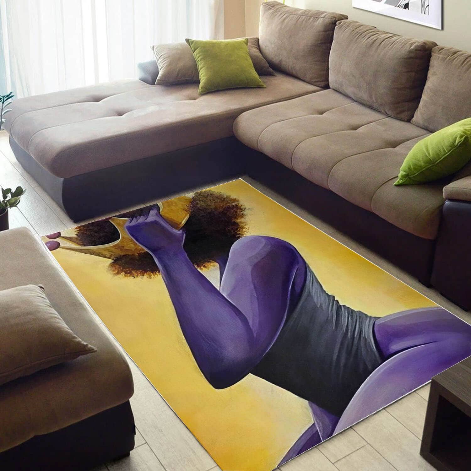 Afrocentric Pretty Lady With Afro African Design Floor Modern Rug