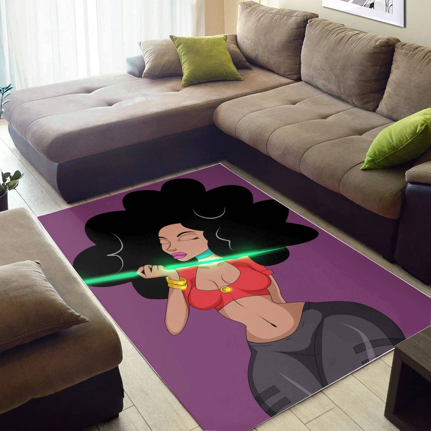 Afrocentric Pretty Lady With Afro African Print Carpet Modern Rug
