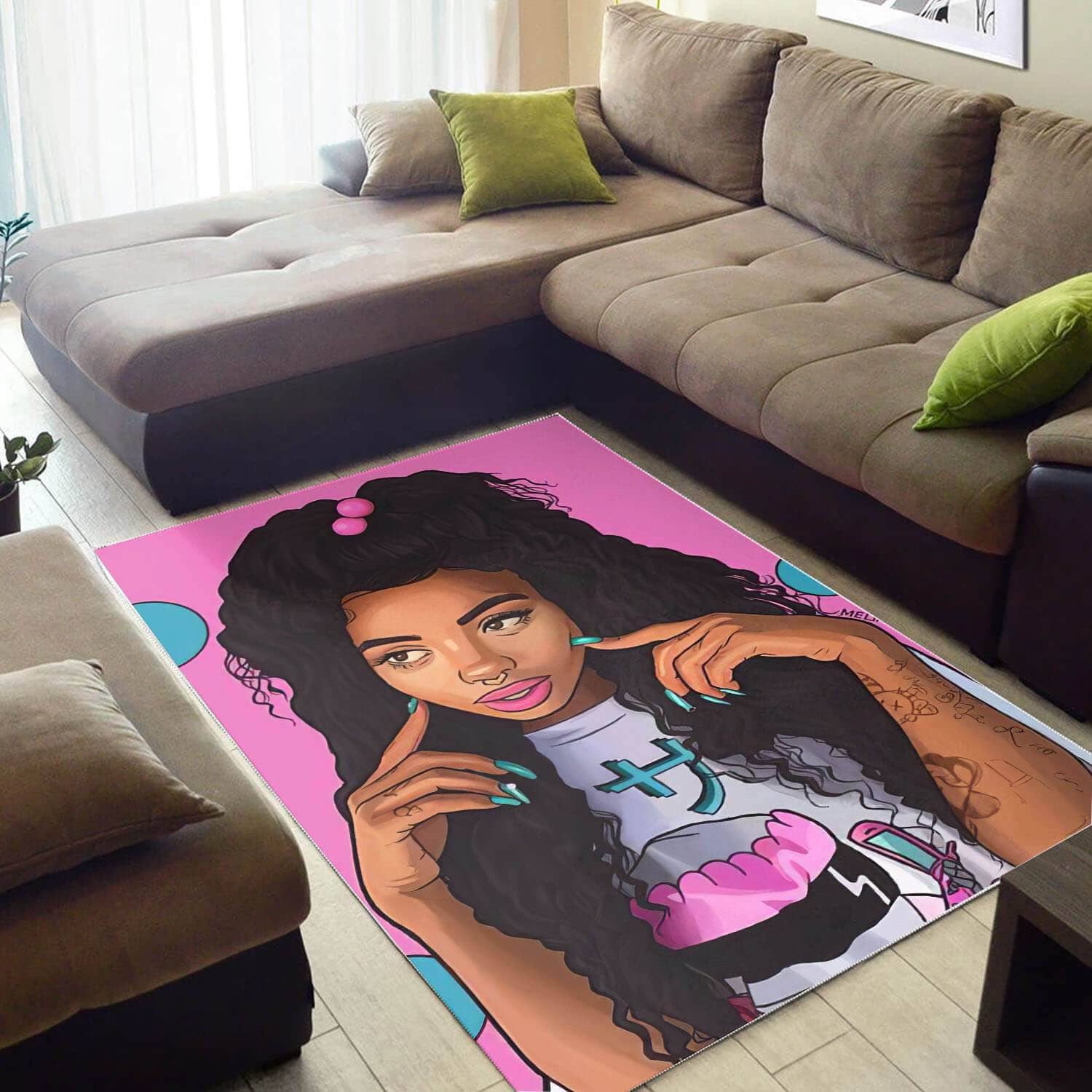 Afrocentric Pretty Lady With Afro African Print Floor Themed Home Rug