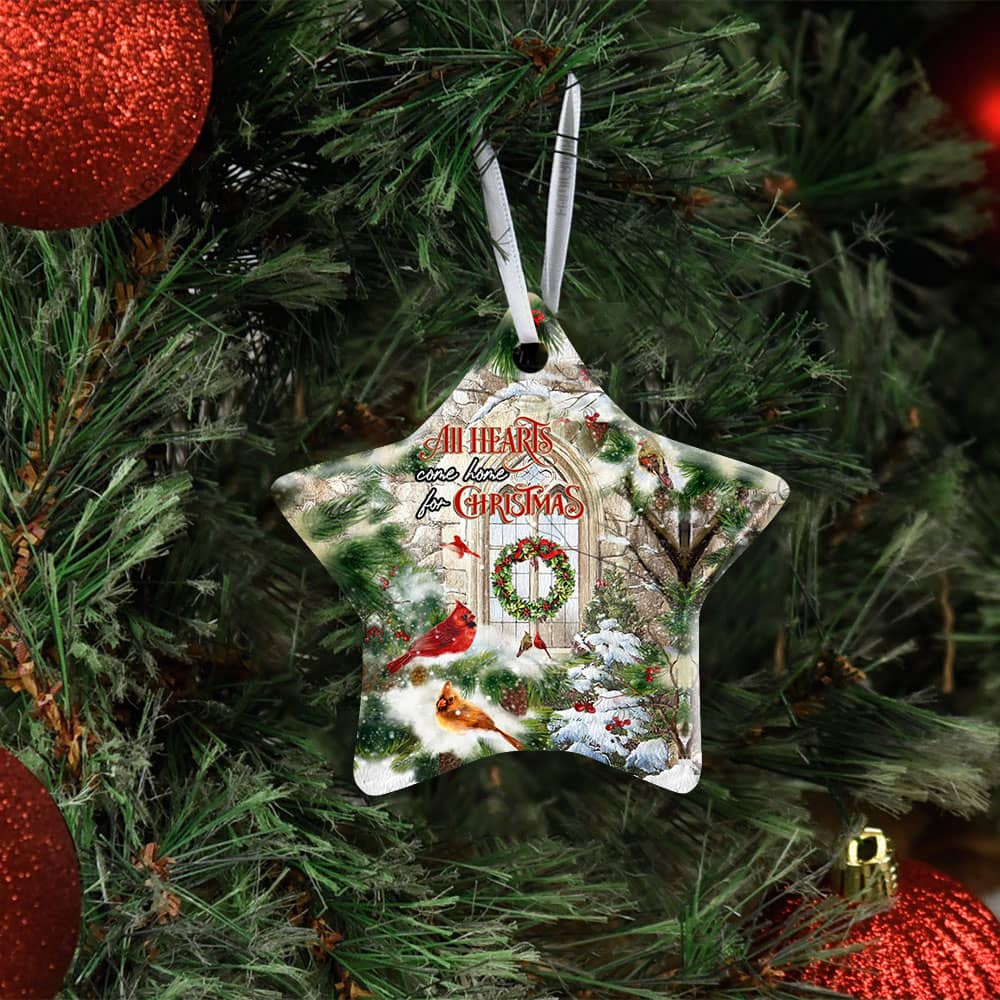 All Hearts Come Home For Christmas Cardinal Ceramic Heart Ornament Personalized Gifts