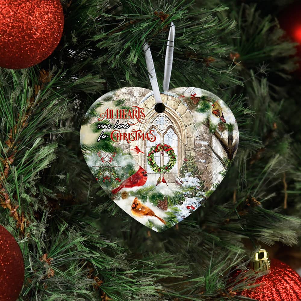 All Hearts Come Home For Christmas Cardinal Ceramic Oval Ornament Personalized Gifts