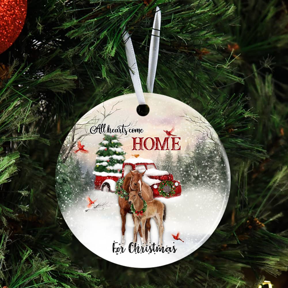 All Hearts Come Home For Christmas Christmas Horse Ceramic Circle Ornament Personalized Gifts