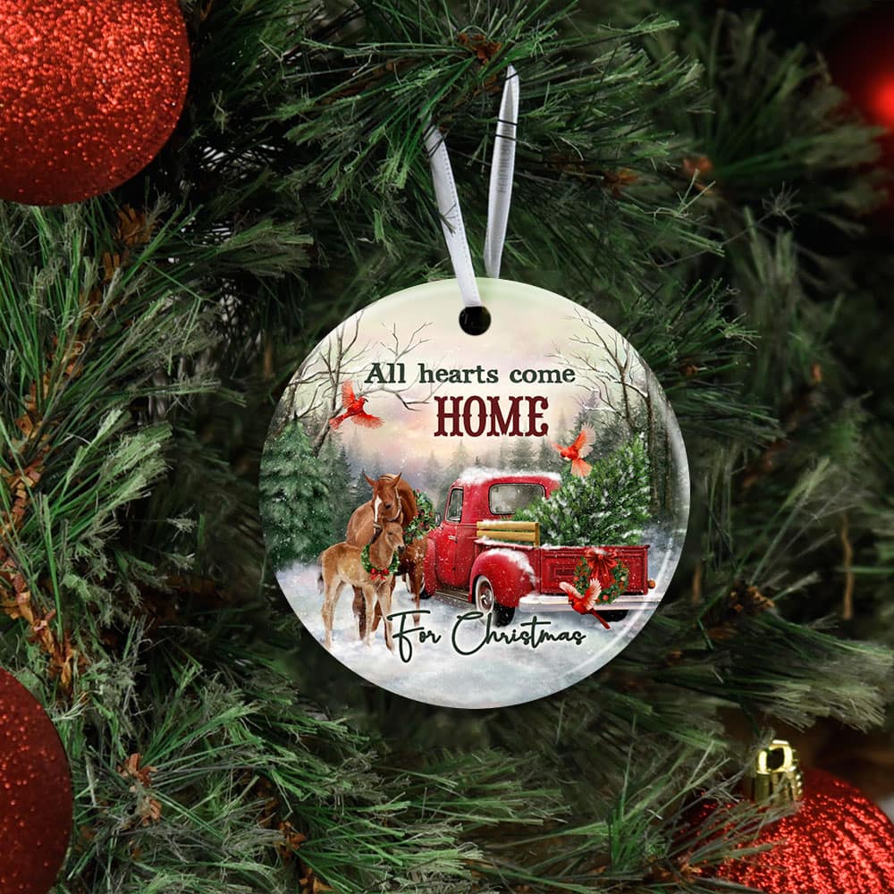 All Hearts Come Home For Christmas Horse Ceramic Circle Ornament Personalized Gifts