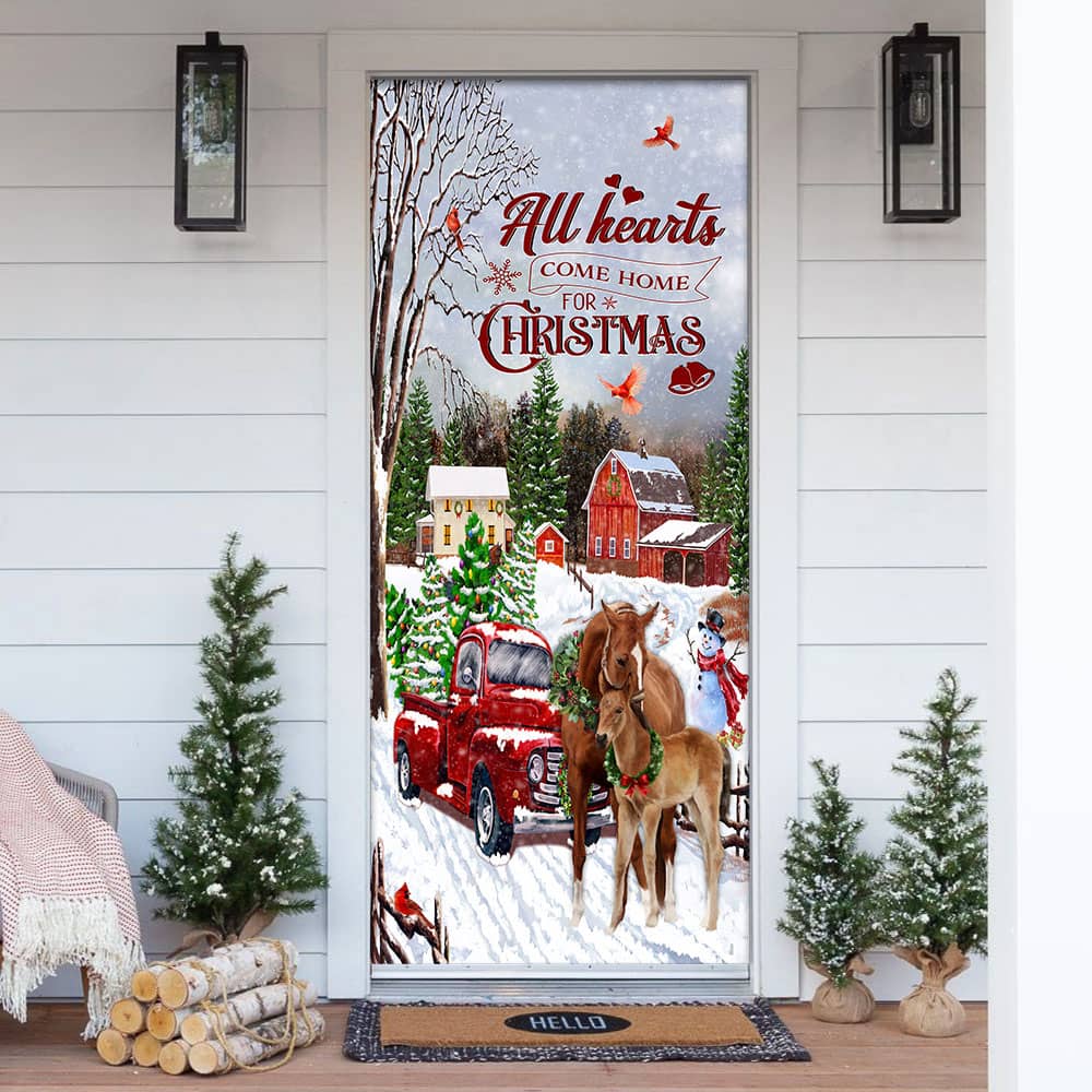 All Hearts Come Home For Christmas Horse Door Cover
