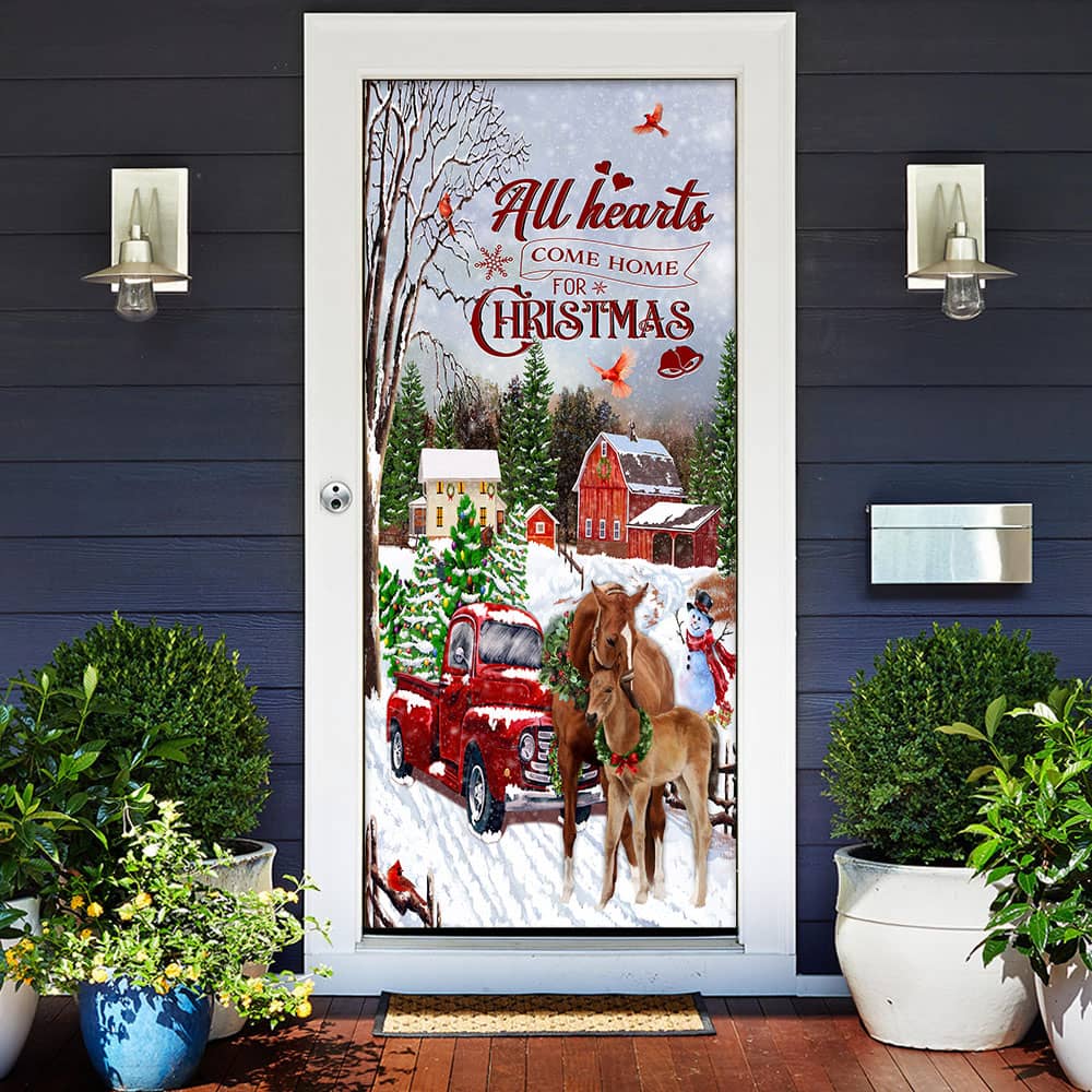 Inktee Store - All Hearts Come Home For Christmas Horse Door Cover Image