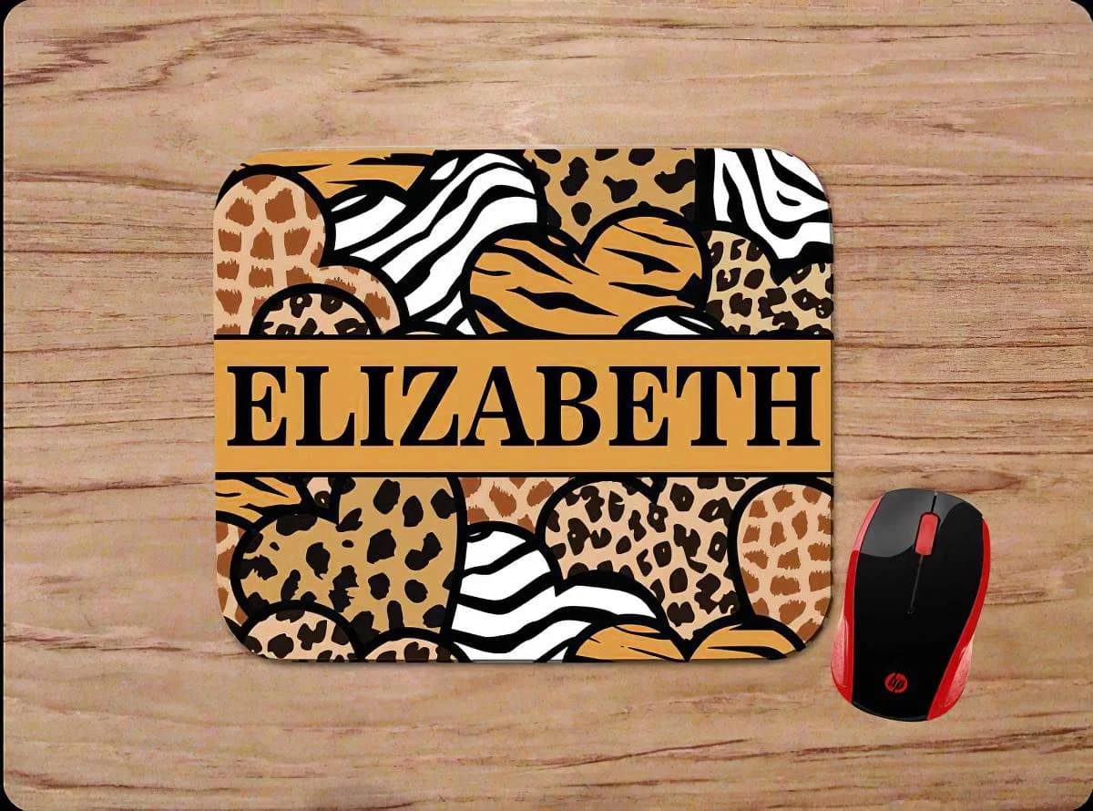 Animal Print Heart With Name Mouse Pads