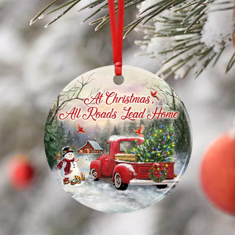 At Christmas All Roads Lead Home Ceramic Circle Ornament Personalized Gifts