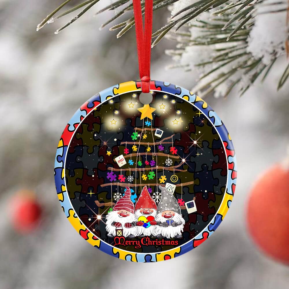 Autism Family Merry Christmas Ceramic Circle Ornament Personalized Gifts
