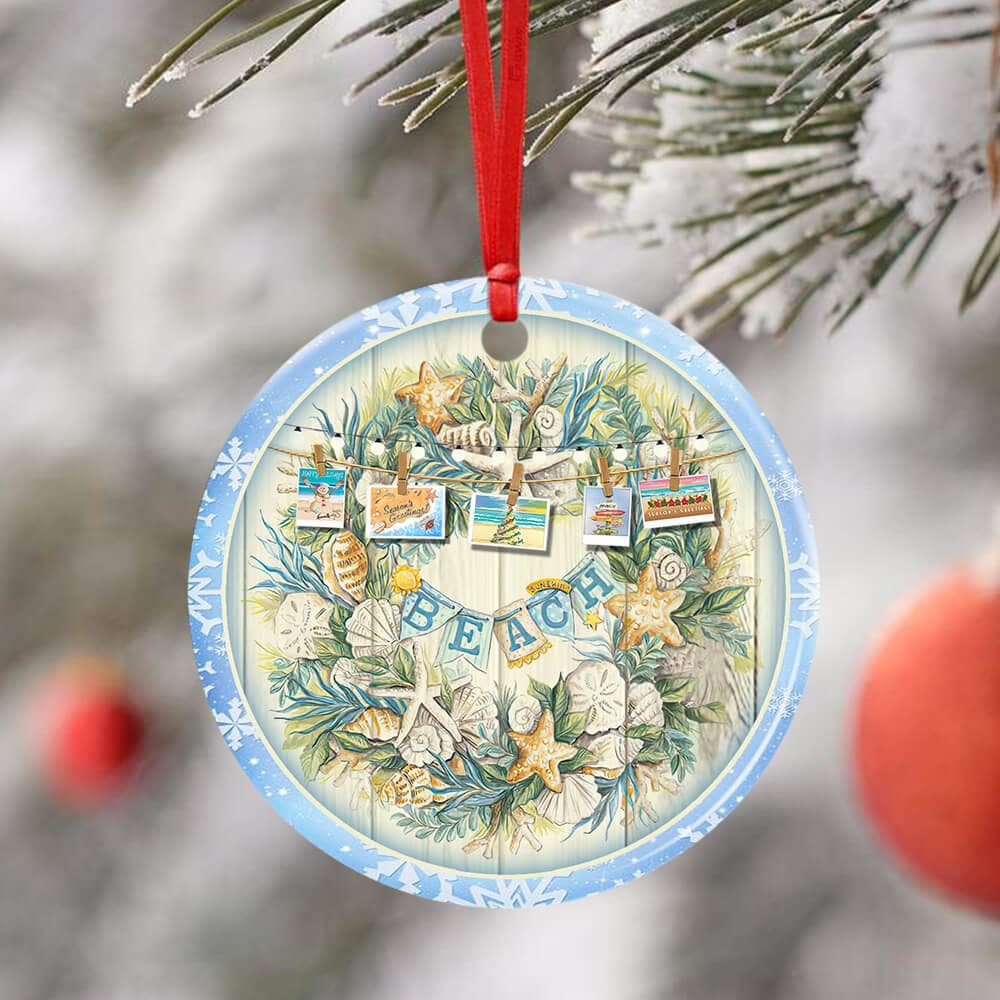 Beach Christmas Ceramic Circle Ornament Personalized Gifts