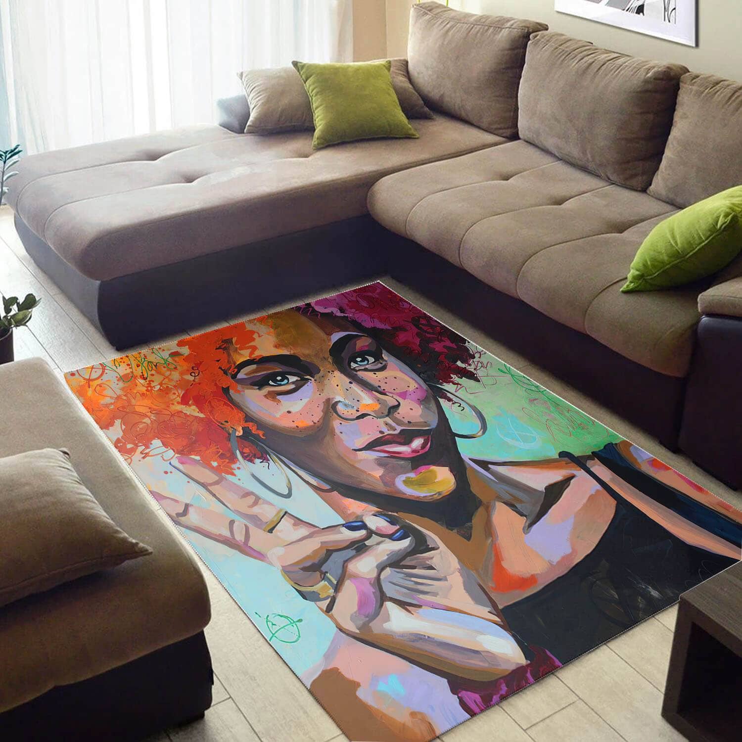 Beautiful African American Cute Natural Hair Afro Lady Large Room Rug