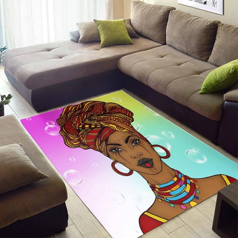 Beautiful African American Fancy Afro Melanin Woman Large Living Room Rug