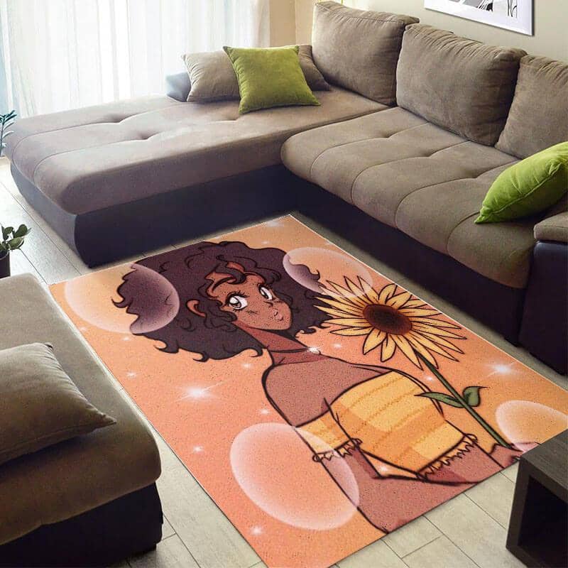 Beautiful African American Print Melanin Afro Girl Design Floor Carpet Themed Home Rug