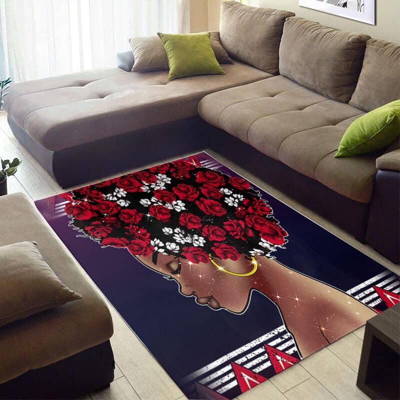 Beautiful African Cute American Art Melanin Girl Rose Head Carpet Living Room Rug