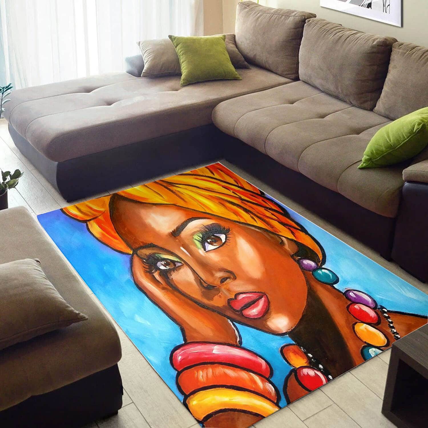 Beautiful African Style Cute Afrocentric Melanin Woman Design Floor House Rug