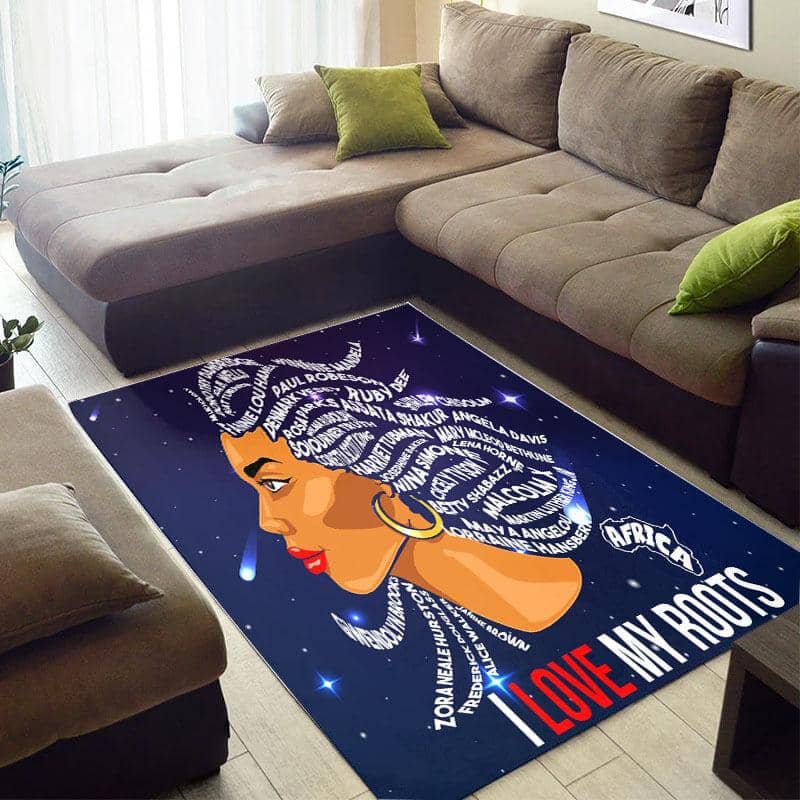 Beautiful African Themed Afro Girl I Love My Roots Design Floor Style Rug