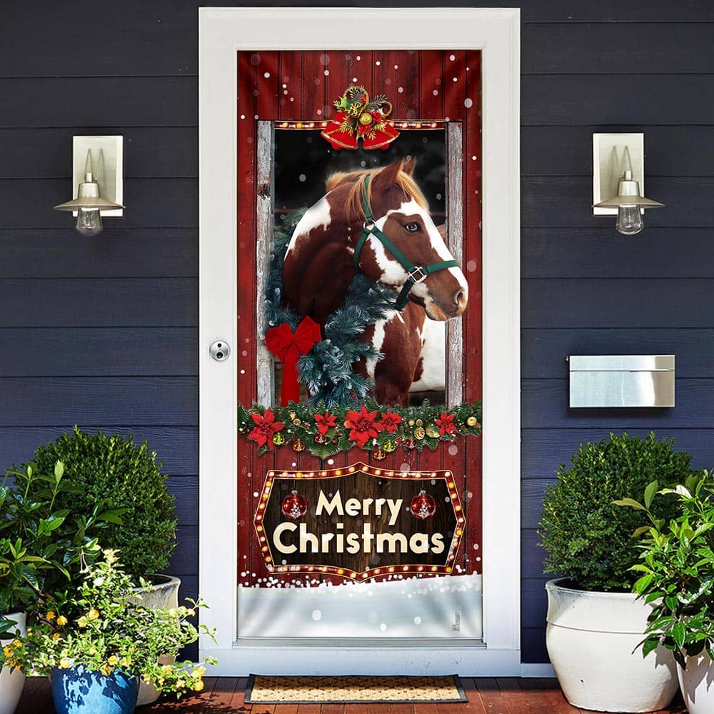 Inktee Store - Beautiful Christmas Horse Door Cover Image