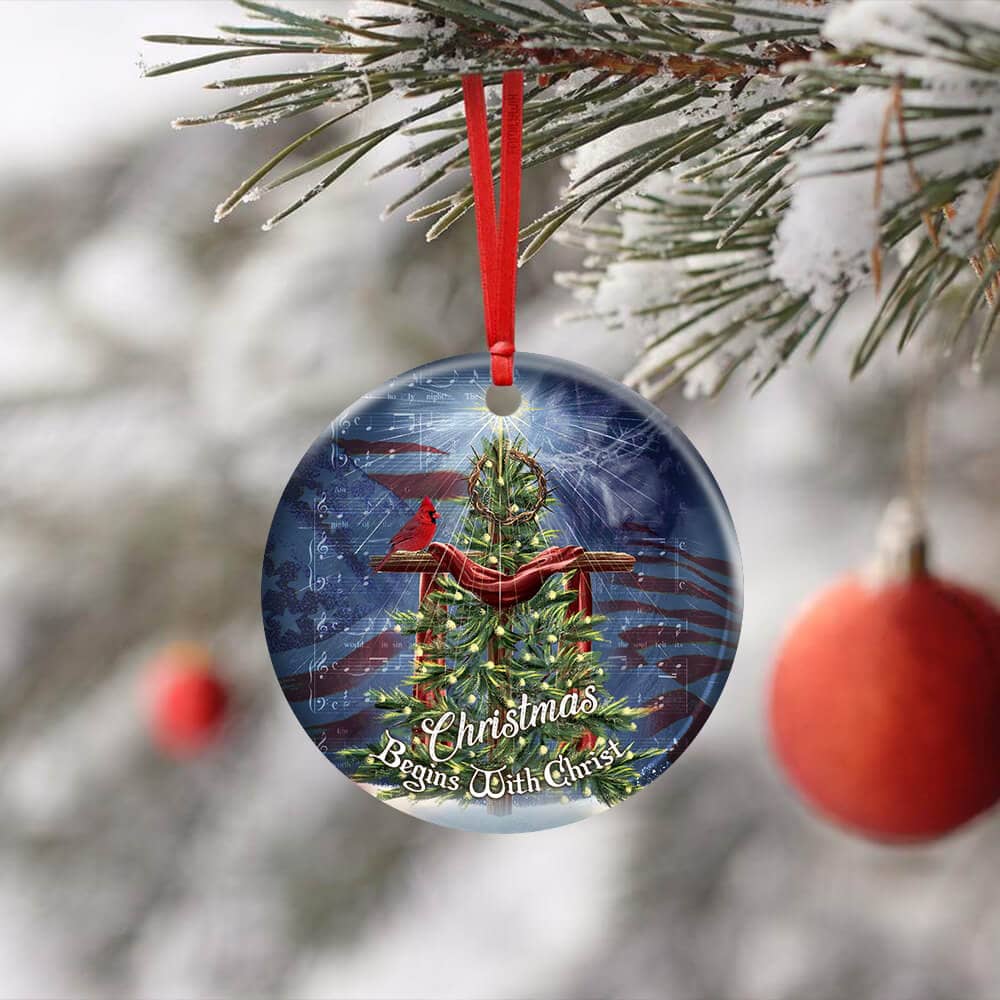 Beautiful Christmas Tree Cross Ceramic Circle Ornament Personalized Gifts
