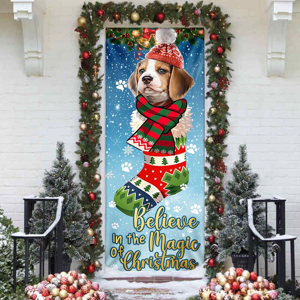 Inktee Store - Believe In The Magic Of Christmas Beagle In Sock Door Cover Image