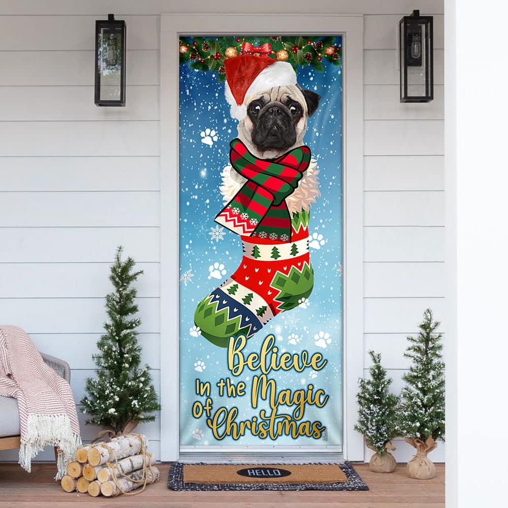 Believe In The Magic Of Christmas Bulldog In Sock Door Cover
