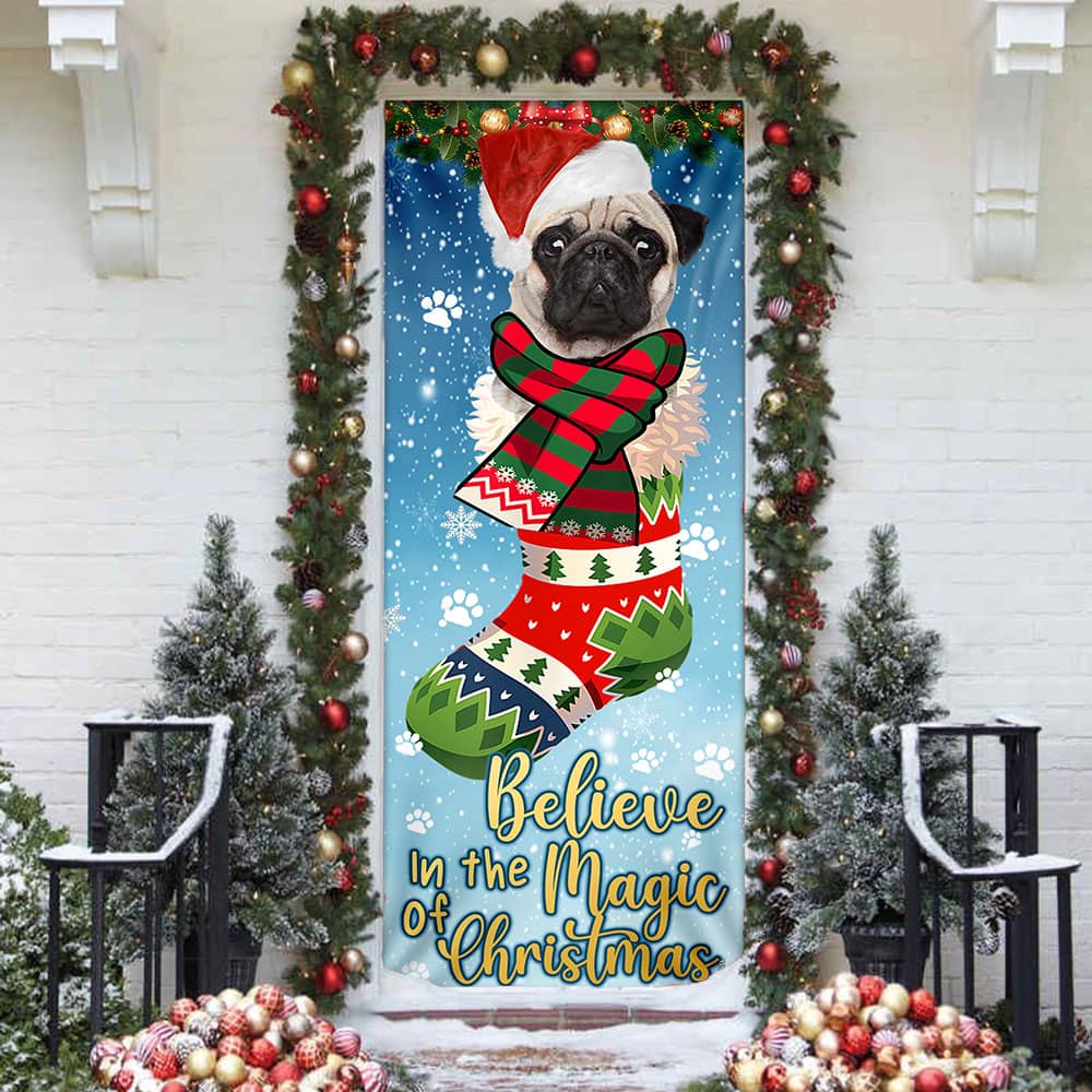 Inktee Store - Believe In The Magic Of Christmas Bulldog In Sock Door Cover Image