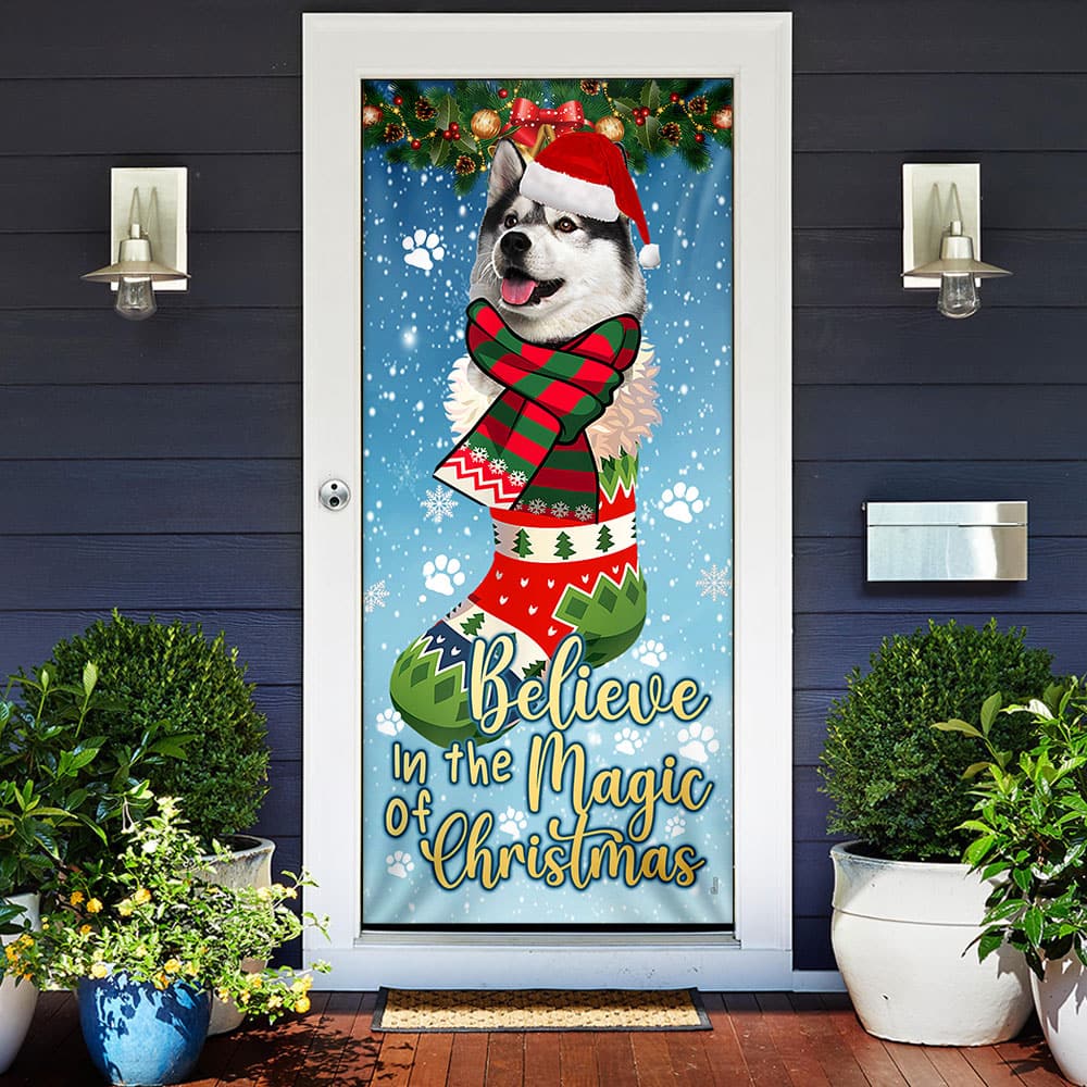 Inktee Store - Believe In The Magic Of Christmas Husky In Sock Door Cover Image