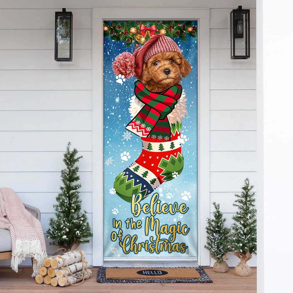 Believe In The Magic Of Christmas Poodle In Sock Door Cover